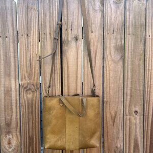 Madewell Small Transport Tote Olive Green Leather Suede Panel Shoulder Bag